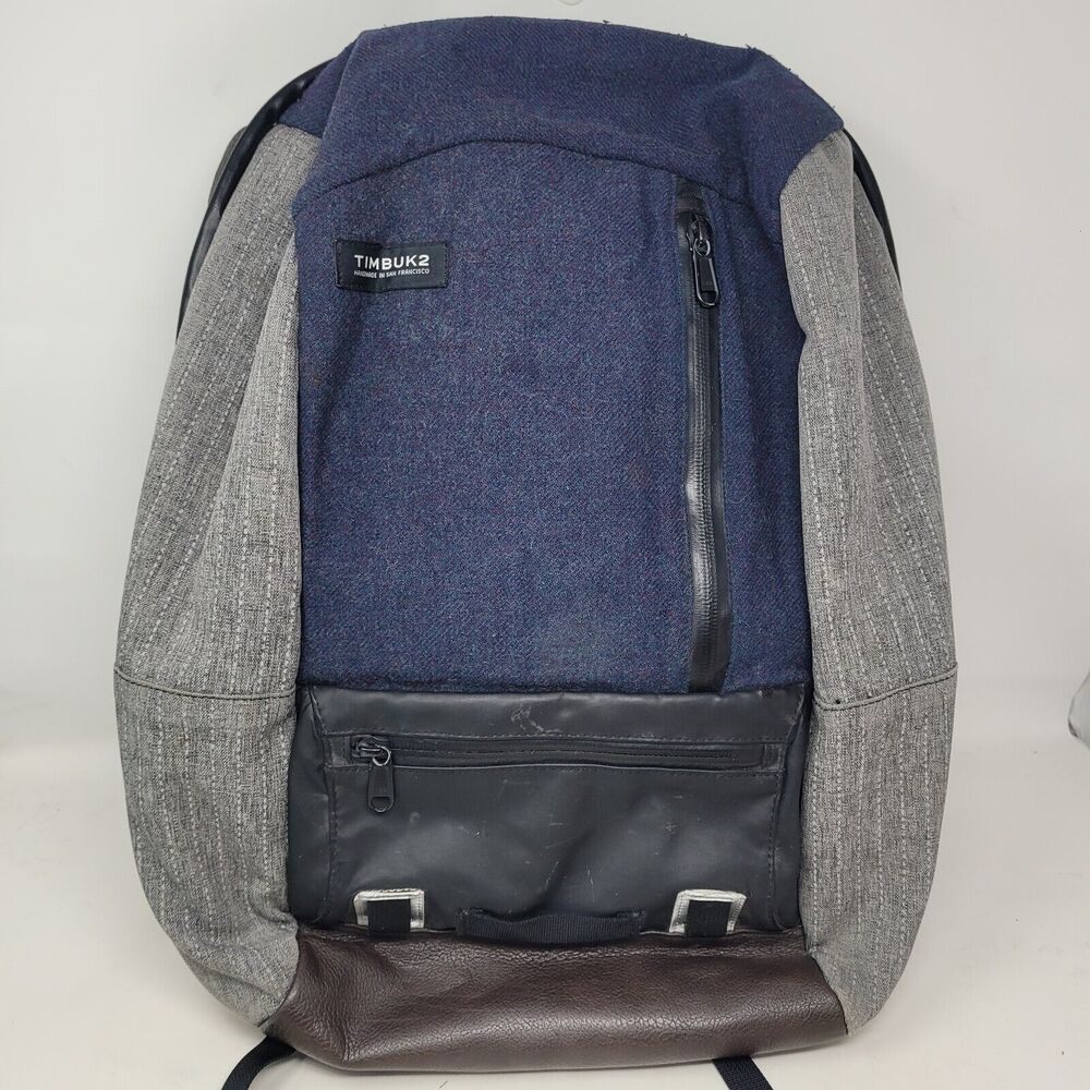 Timbuk2 CUSTOM Alcatraz Blue Gray Brwn Leather Laptop Backpack HANDMADE SAN FRAN - Picture 3 of 16